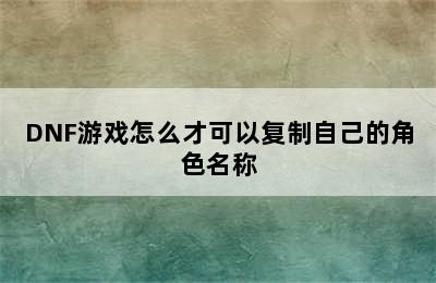 DNF游戏怎么才可以复制自己的角色名称